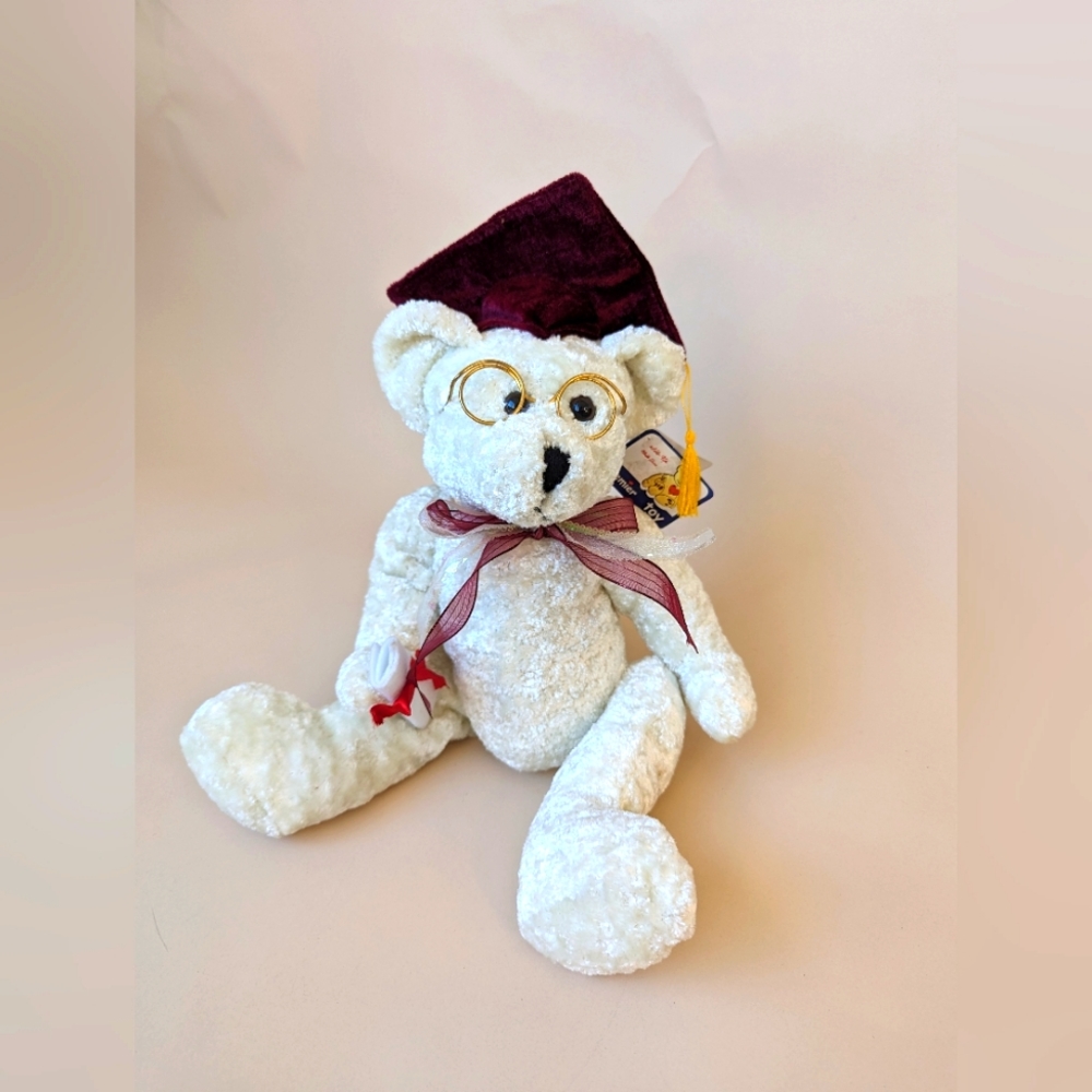 Premier Graduation Teddy Bear with Yellow Bow, Diploma and Maroon Grad Hat